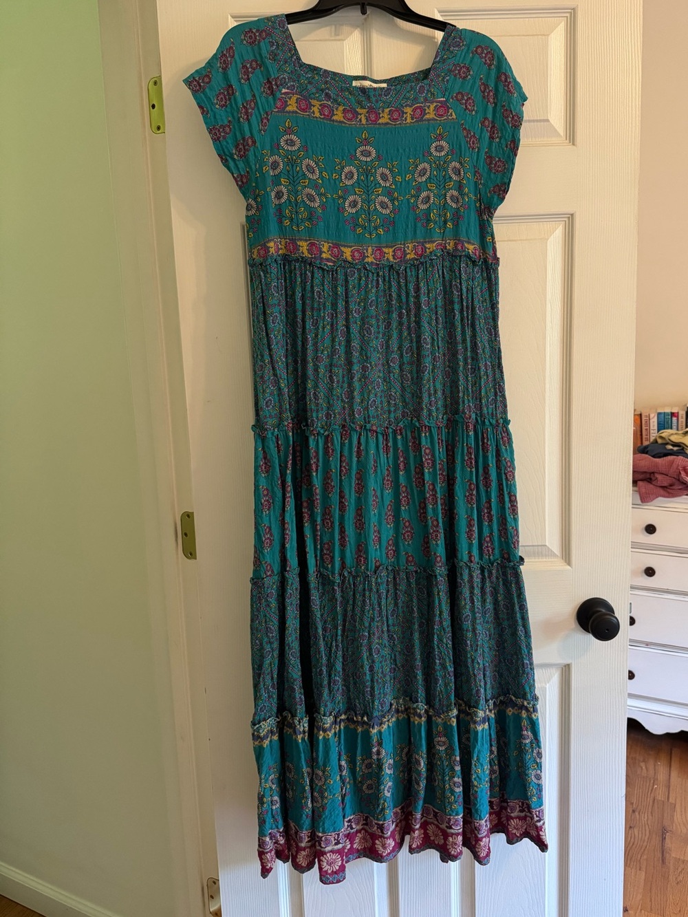 NATURAL LIFE Teal Floral Tiered Maxi Dress with Pink Accent